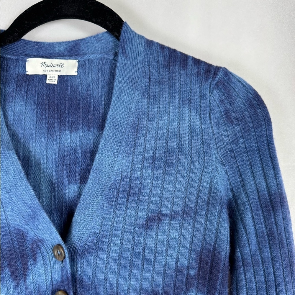 Madewell 100% Cashmere Cardigan Button Down Tie Dyed Ribbed XXS VNeck Preppy Lux - Picture 3 of 10